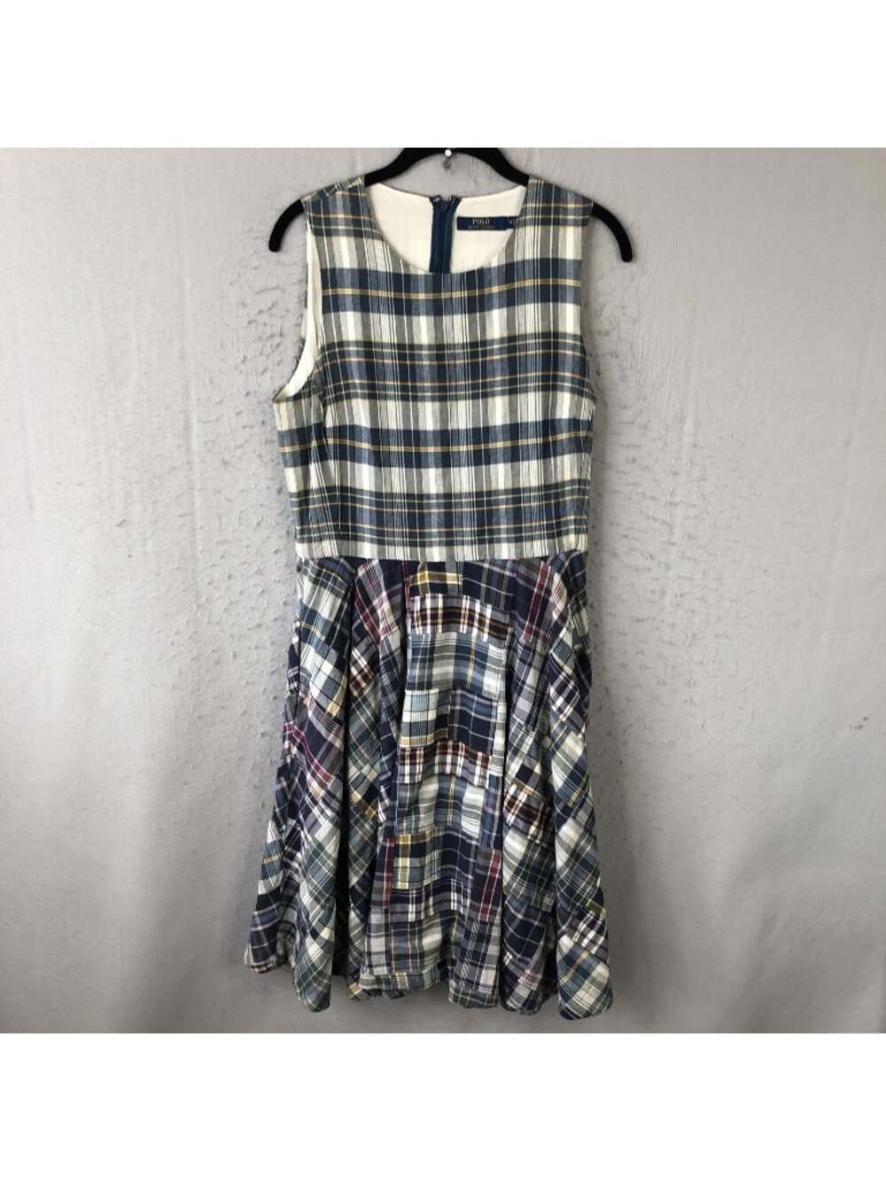 Polo Ralph Lauren Dress Womens 10 Madras Plaid Fit Flare Cotton Sundress Preppy